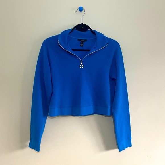 BLUE Crop Top Long Sleeve Collar Zipper | Forever 21 - Picture 4 of 6